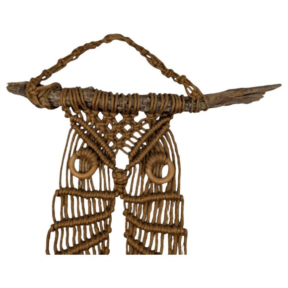 Vtg Boho 70s Handmade Macrame Owl Wall Hanging Jute Driftwood Hippie Rope Art - Picture 3 of 10